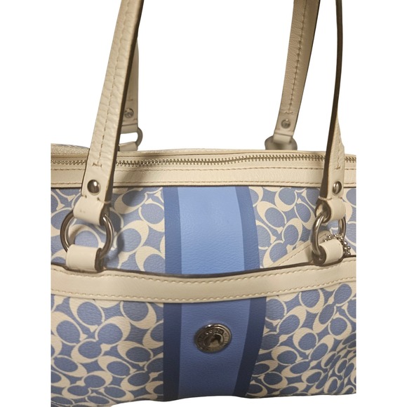 Coach Signature Demin‎ Satchel Purse Handbag Blue White F15132 - Picture 3 of 12